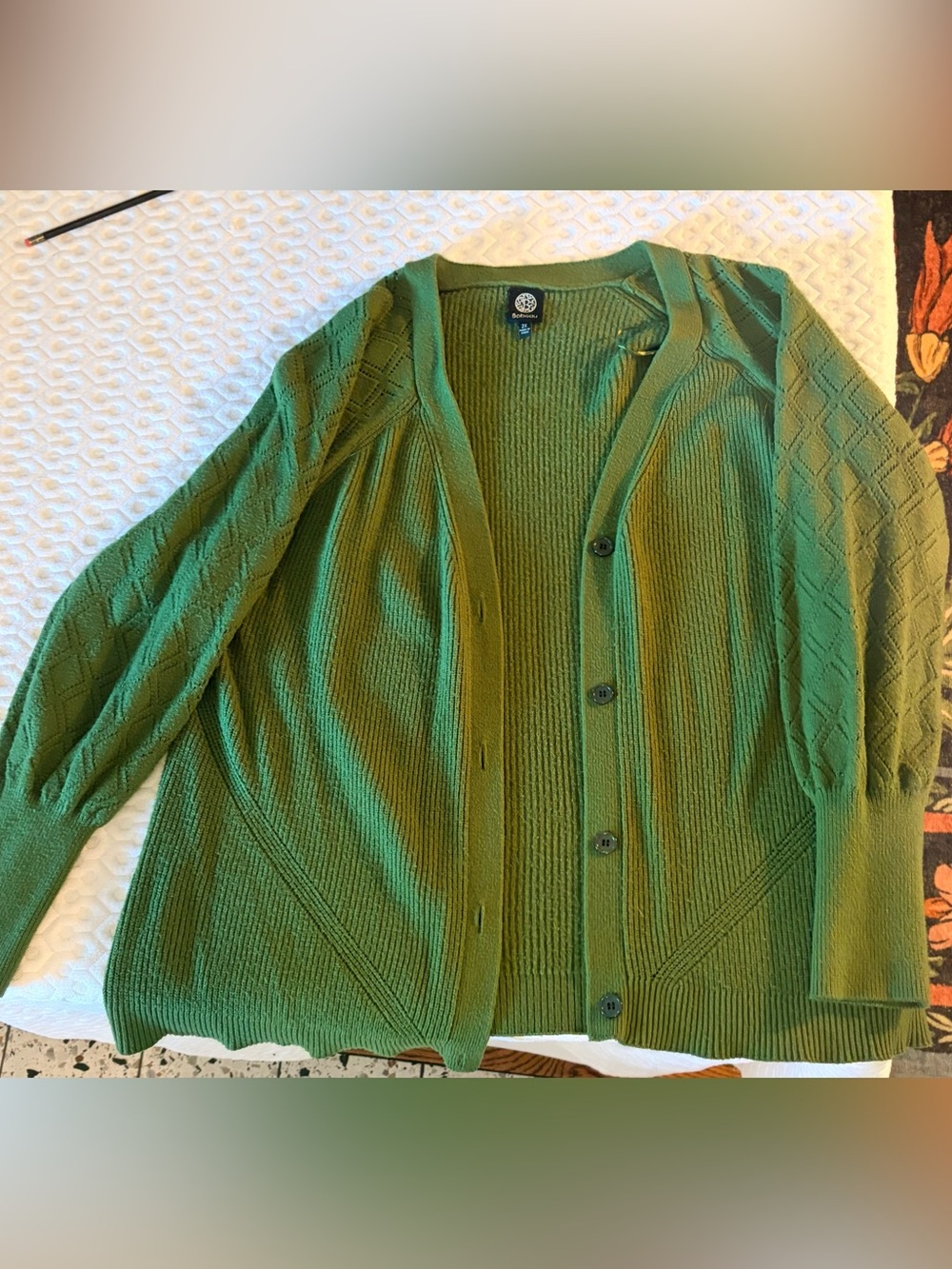 bobeau Green Button-Front Cardigan